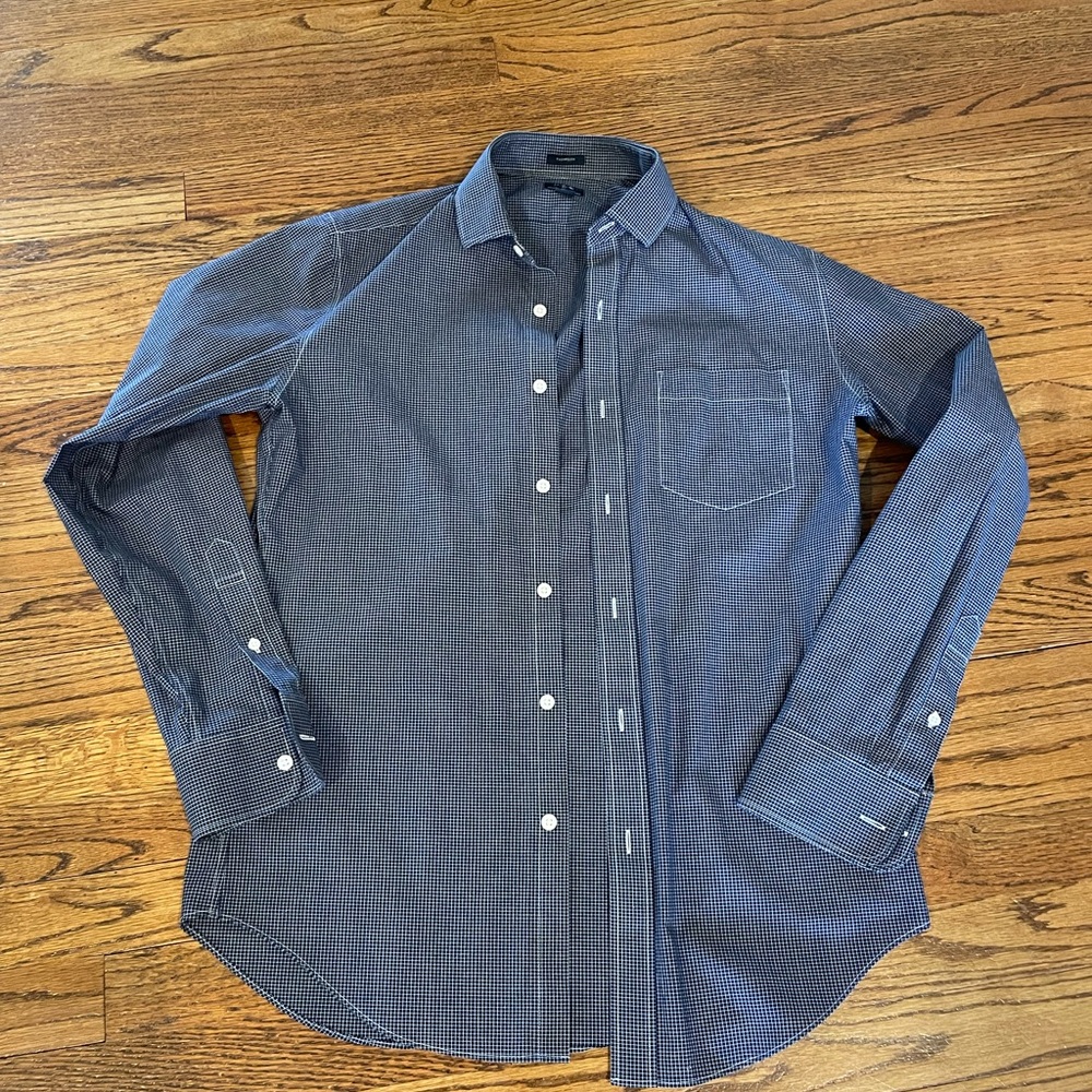 Men's Navy Blue J Crew Checkered Shirt - Medium